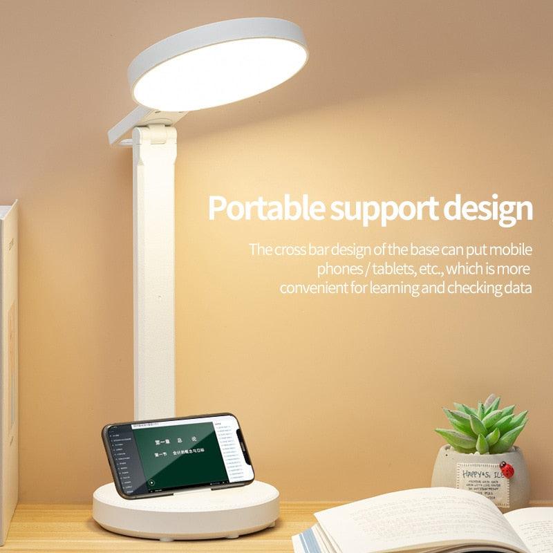 LED Reading Desk Lamp Eye-Care Study Dimming Color Mixing Rechargeable USB Charged Battery Table Light Day Clock Thermometer Decorative Table Lamp Cute Study Lamps for Bedroom Décor